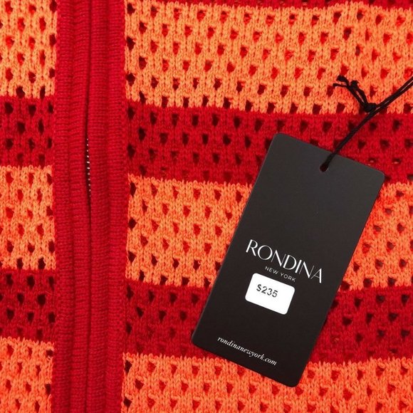 Rondina $235 Women Cardigan Striped Zip Red Coral - Picture 10 of 12
